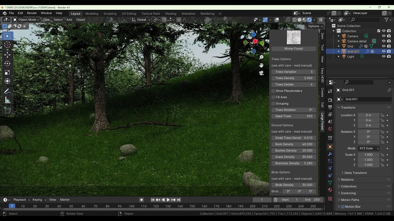 Create a forest with the Large Forest Generator for Blender