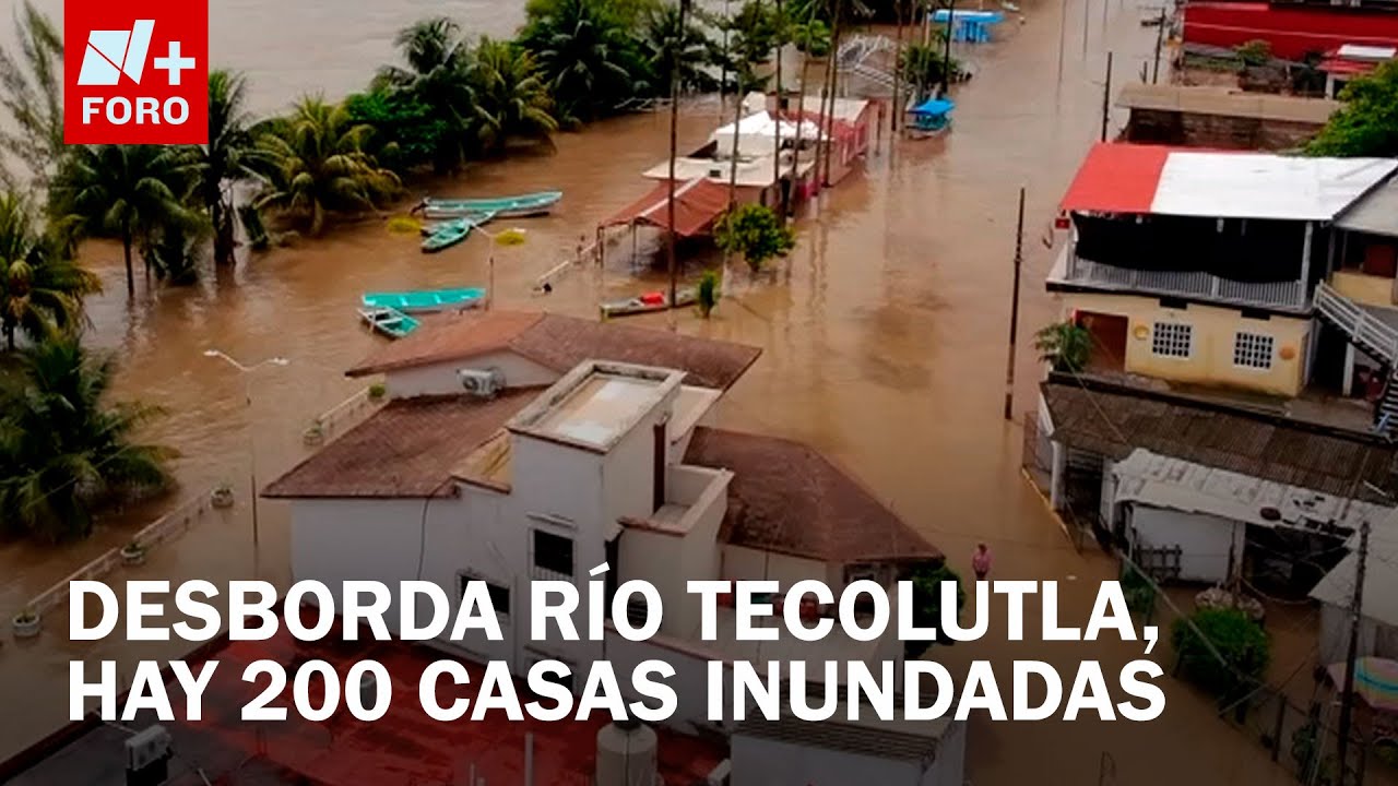 Desborda Río Tecolutla en Veracruz, así se ven los daños desde el aire - A Las Tres