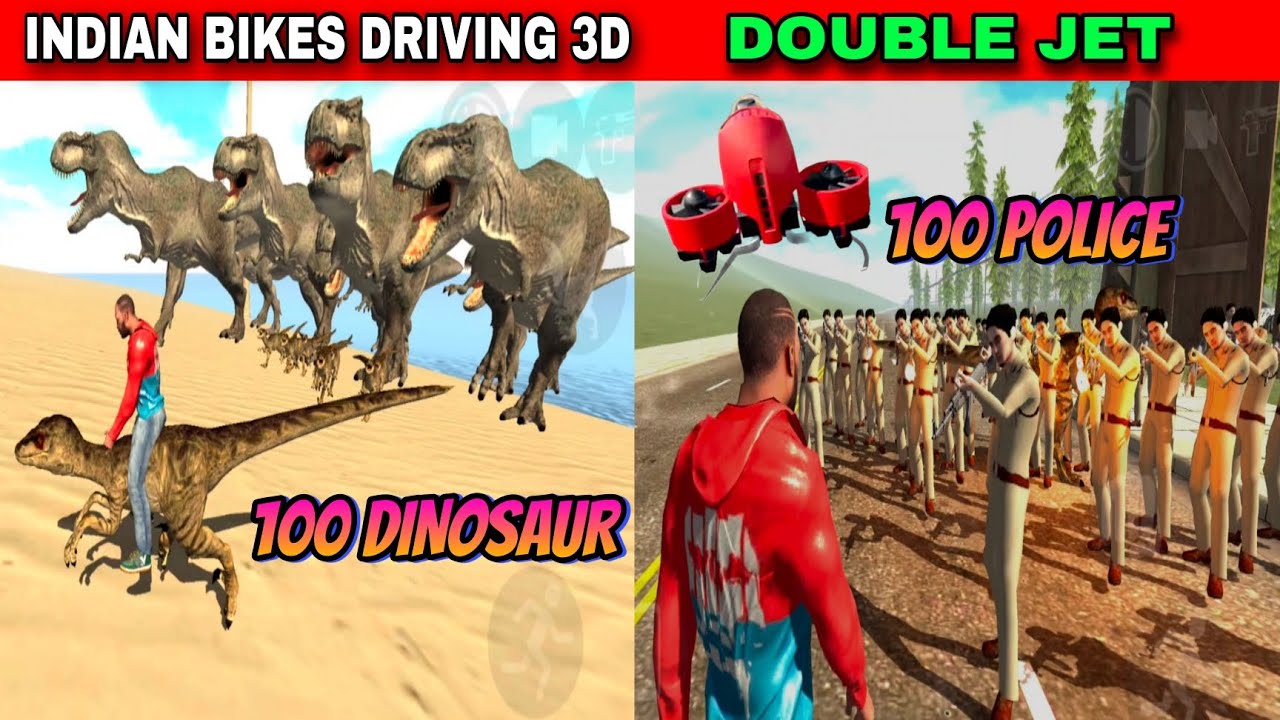 Indian Bikes Driving 3d | Double Jet Pack Police 100 Dinosaur | Funny Gameplay Indian Bikes Driving🤣