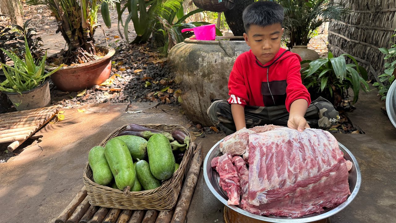 Eggplant, winter melon, pork ribs cooking with country style - Chef Seyhak