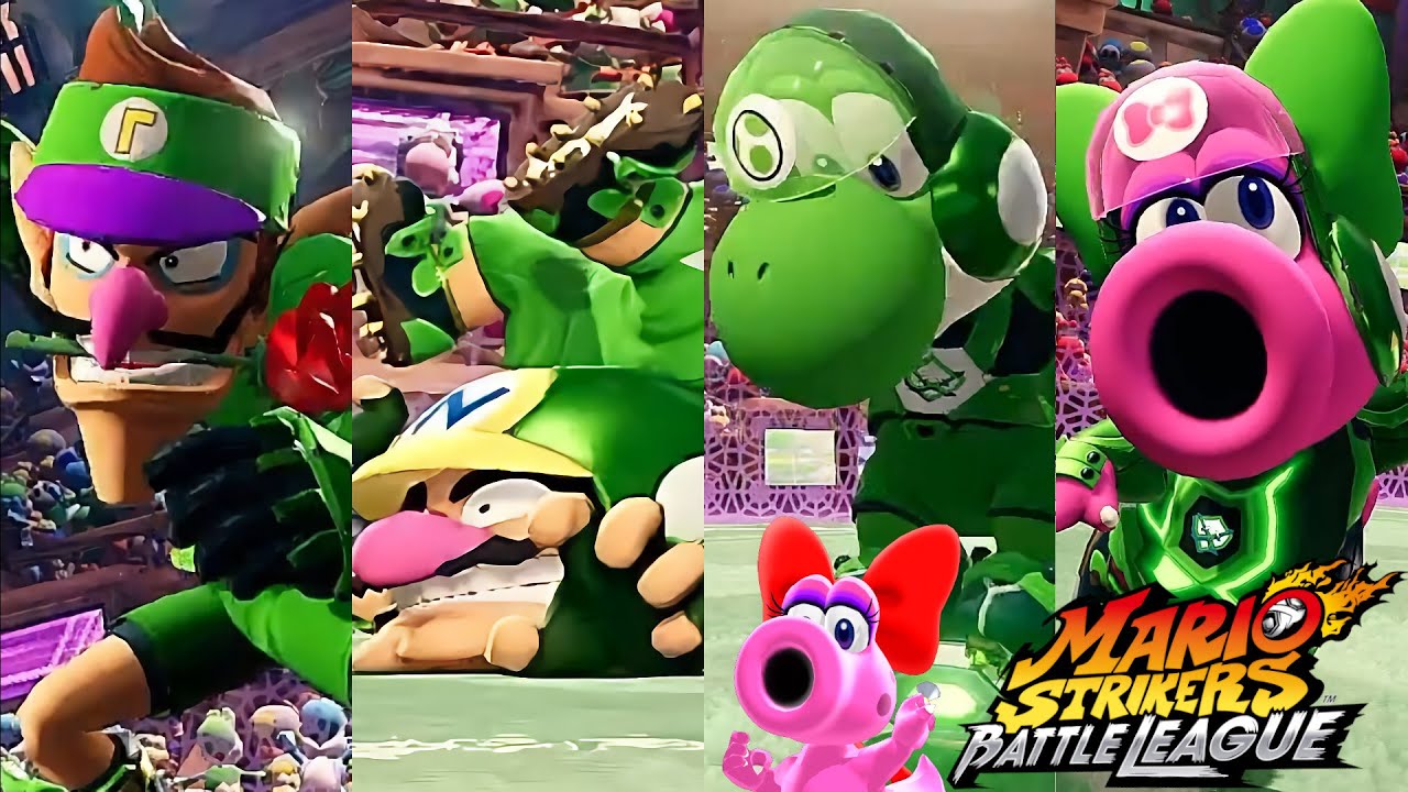 Mario Strikers Battle League Waluigi Wario Birdo and Yoshi Gameplay Warriors