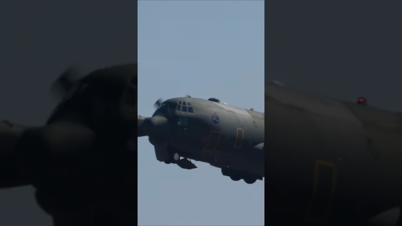 A C-130H Hercules of the Japan Air Self-Defense Force takes off in front of us