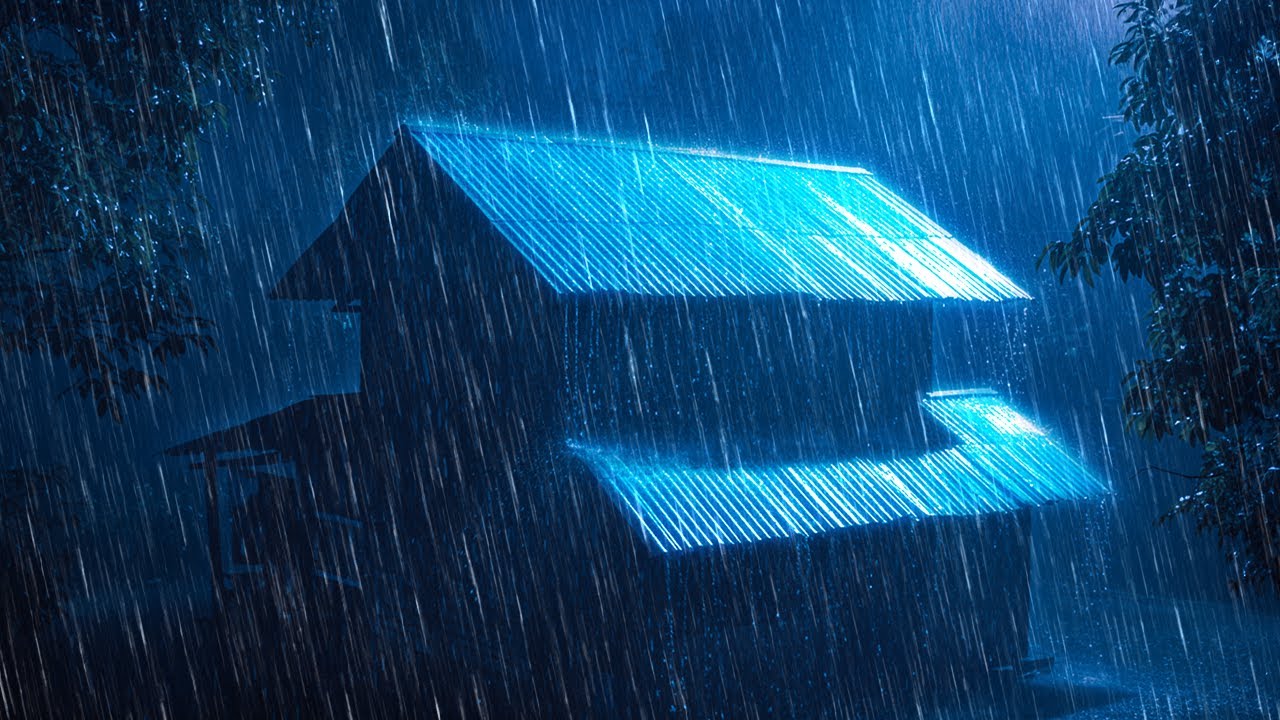 Let Go of Stress with Relaxing Rain and Distant Thunder on a Metal Roof in a Rainforest at Night
