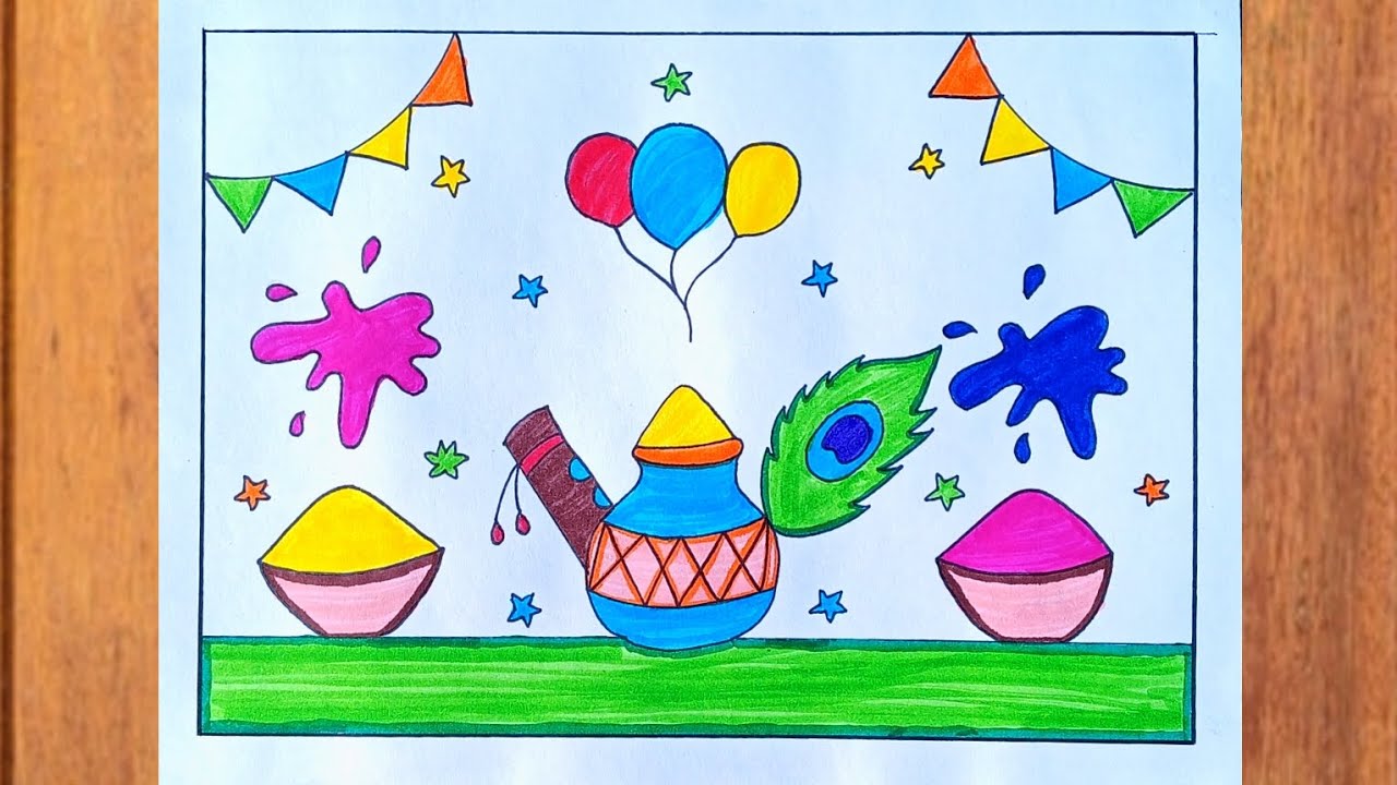 Holi drawing easy| Happy Holi poster drawing| Holi festival drawing| Holi special Colours drawing