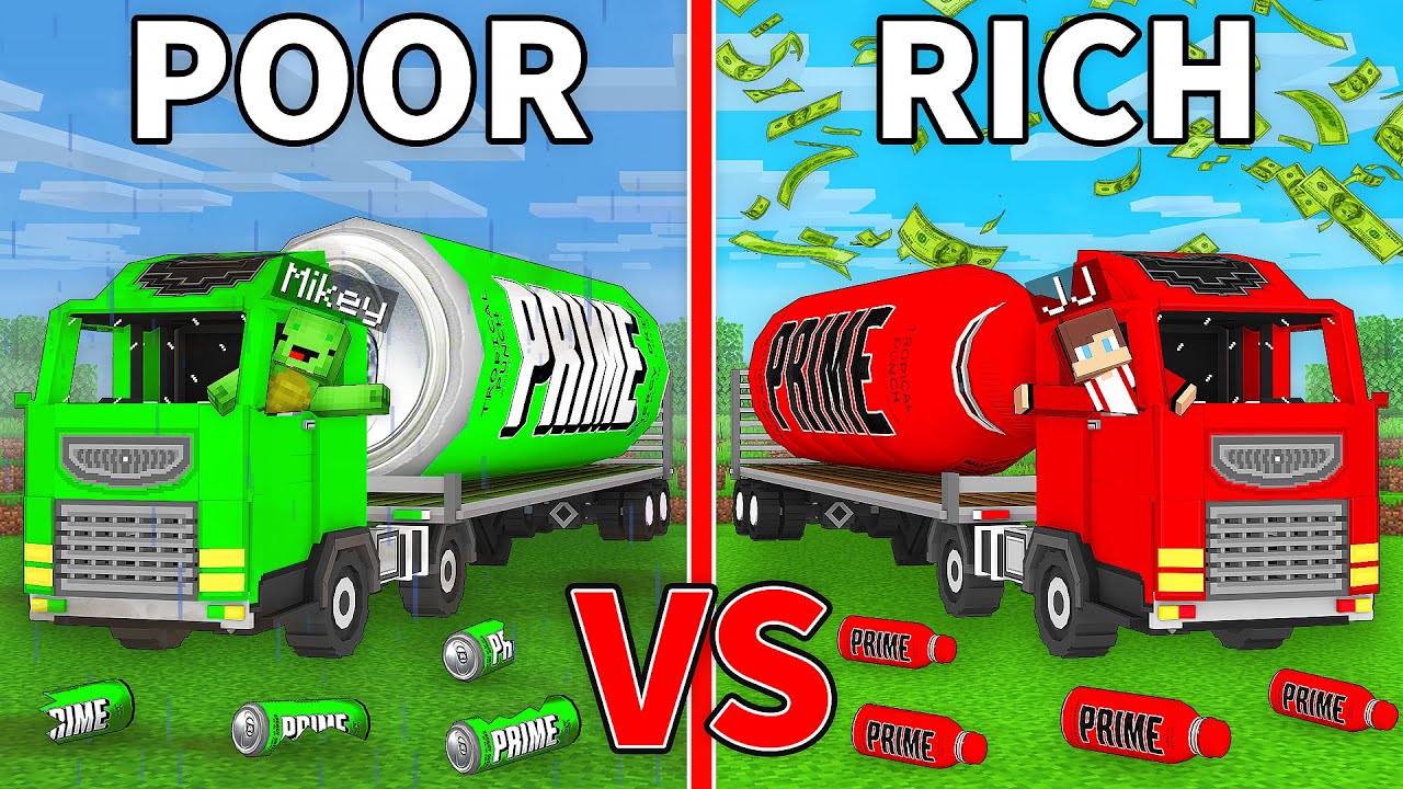 JJ's RICH PRIME Truck vs Mikey's POOR Prime Truck Survive Battle in Minecraft - Maizen