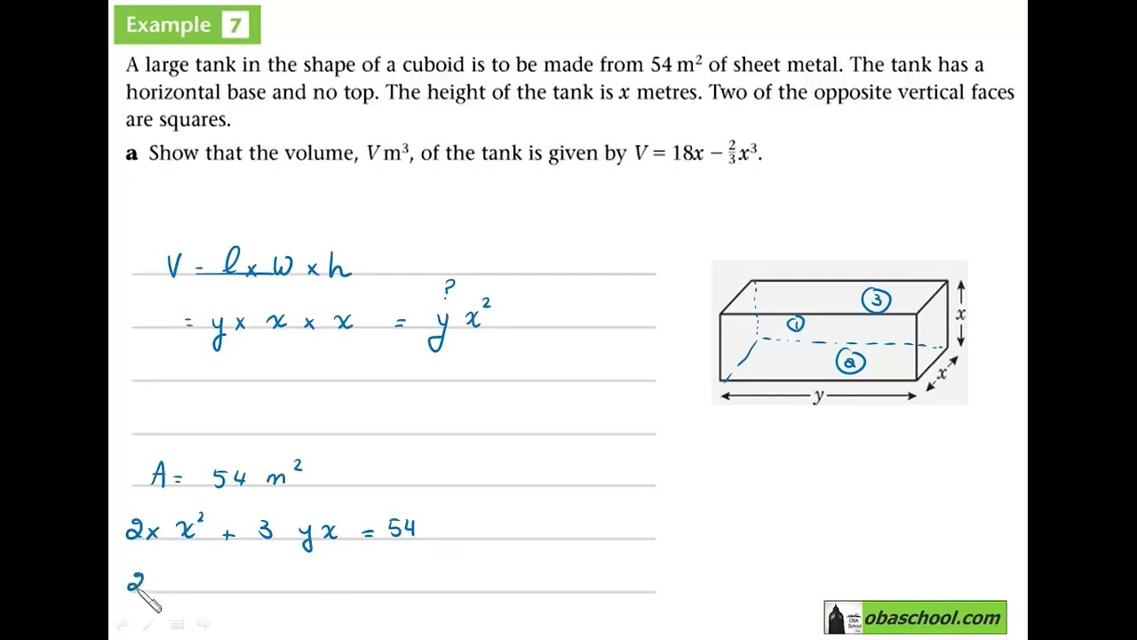 Differentiation -1.90 Modelling with Differentiation - Application Including a Cuboid