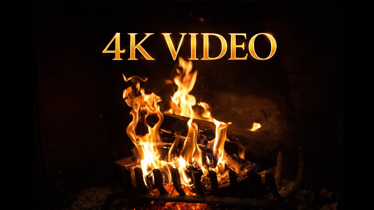4K Fireplace at Night | Real Fire Sounds | Cozy TV Ambience
