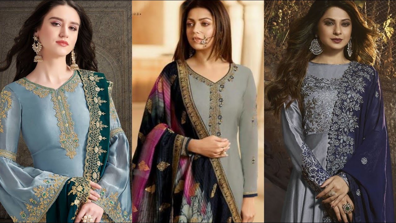 Grey Colour suit with contrast Dupatta/Grey suit Designing Ideas/Colour Combination For Punjabi Suit
