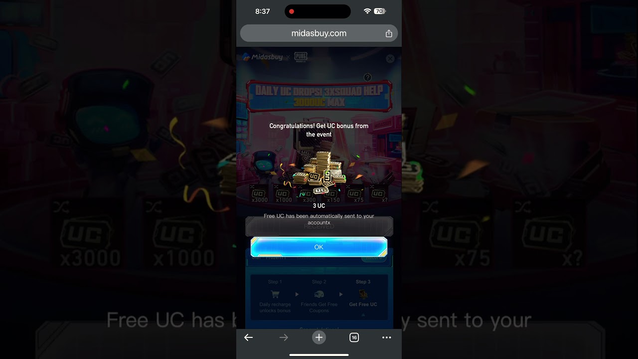 Midasbuy Free UC Event In PUBG Mobile #pubgmobile #pubgshorts