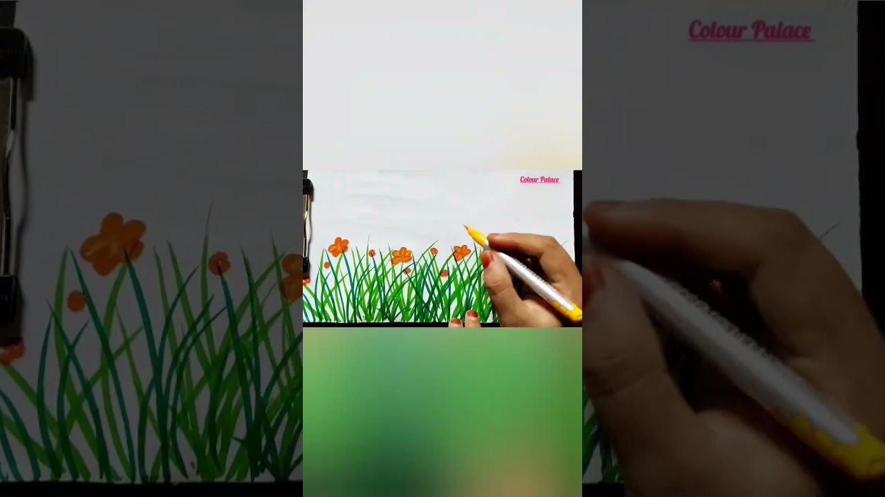 how to draw grass | grass drawing |how to draw grass with flowers