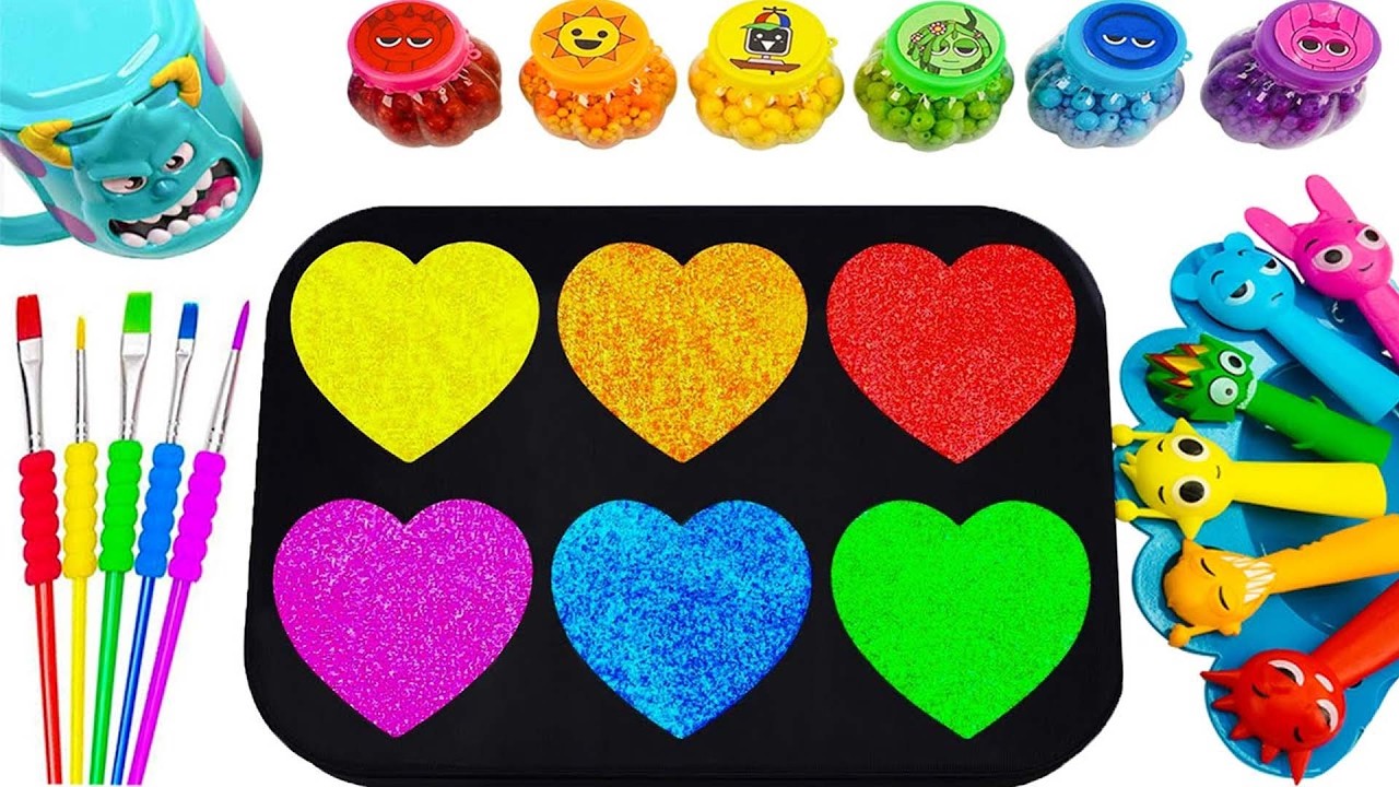 DIY Video | Making Rainbow Sprunki Heart Clay & Mixing Color 6 Slime Sprunki Finger Form Candy ASMR