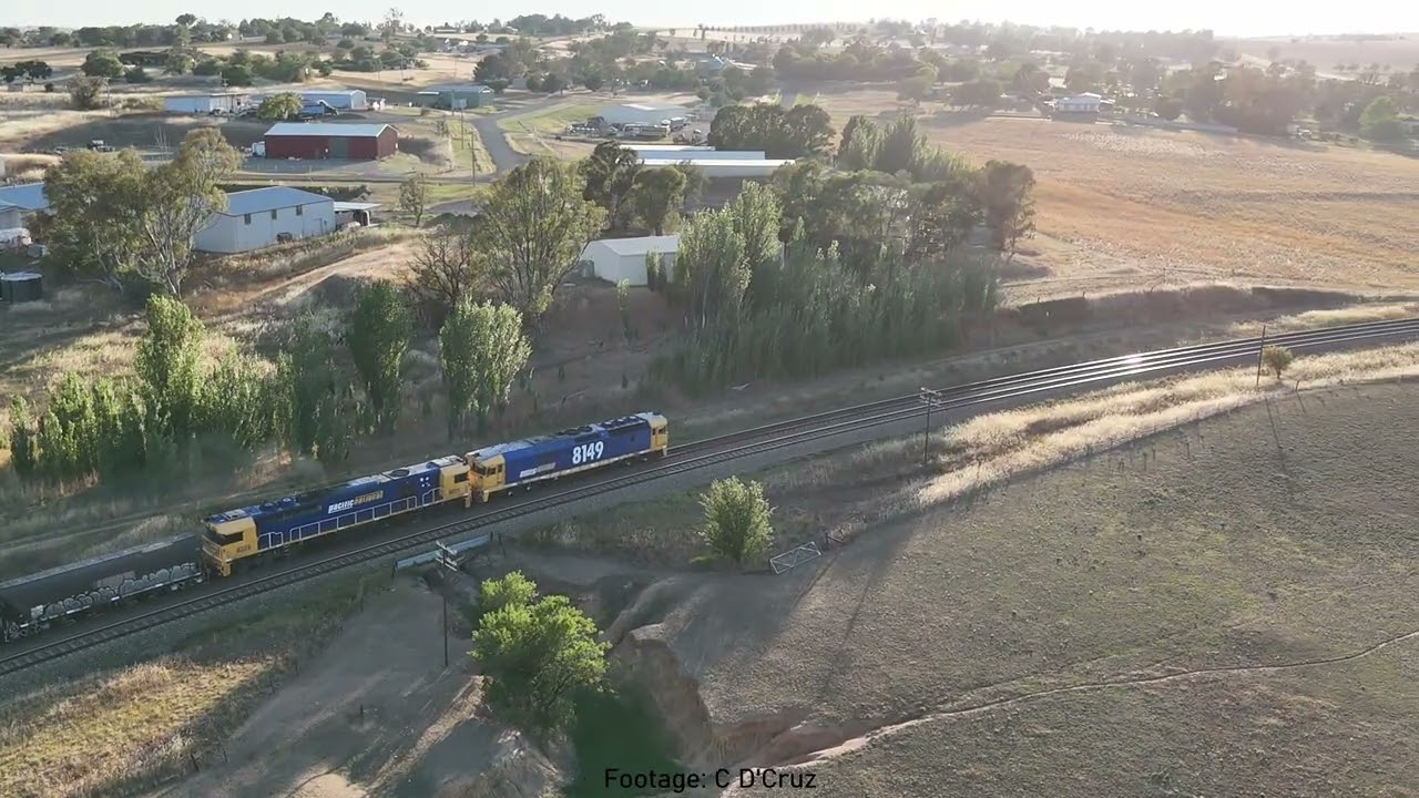 Northbound grain train Harden January 2026