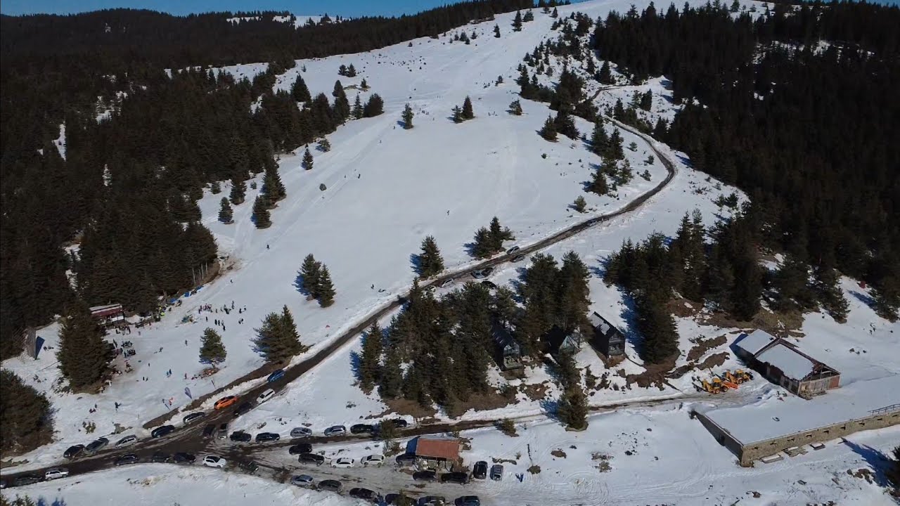 Drone footage mountain scenic nature landscape panorama aerial view of Kartola Ski & Snowboard area