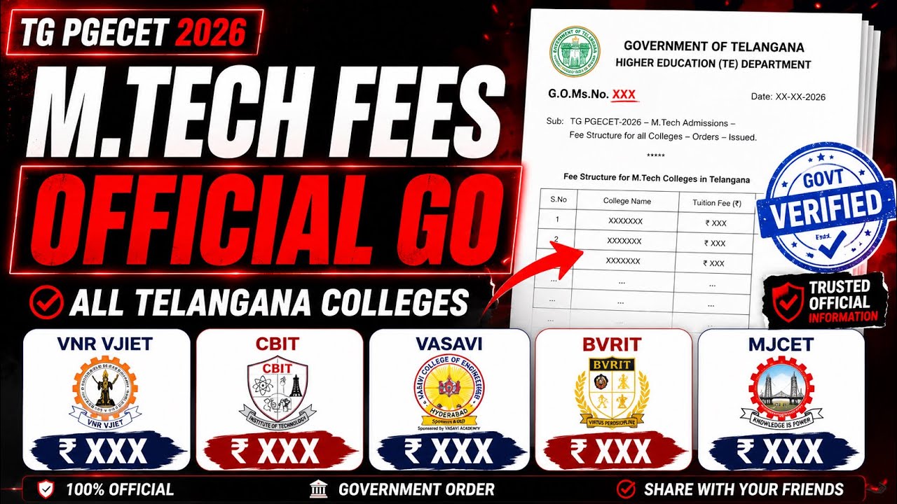 TS PGECET 2026: OFFICIAL M.Tech Fee Structure of Every College | TG PGECET Web Options