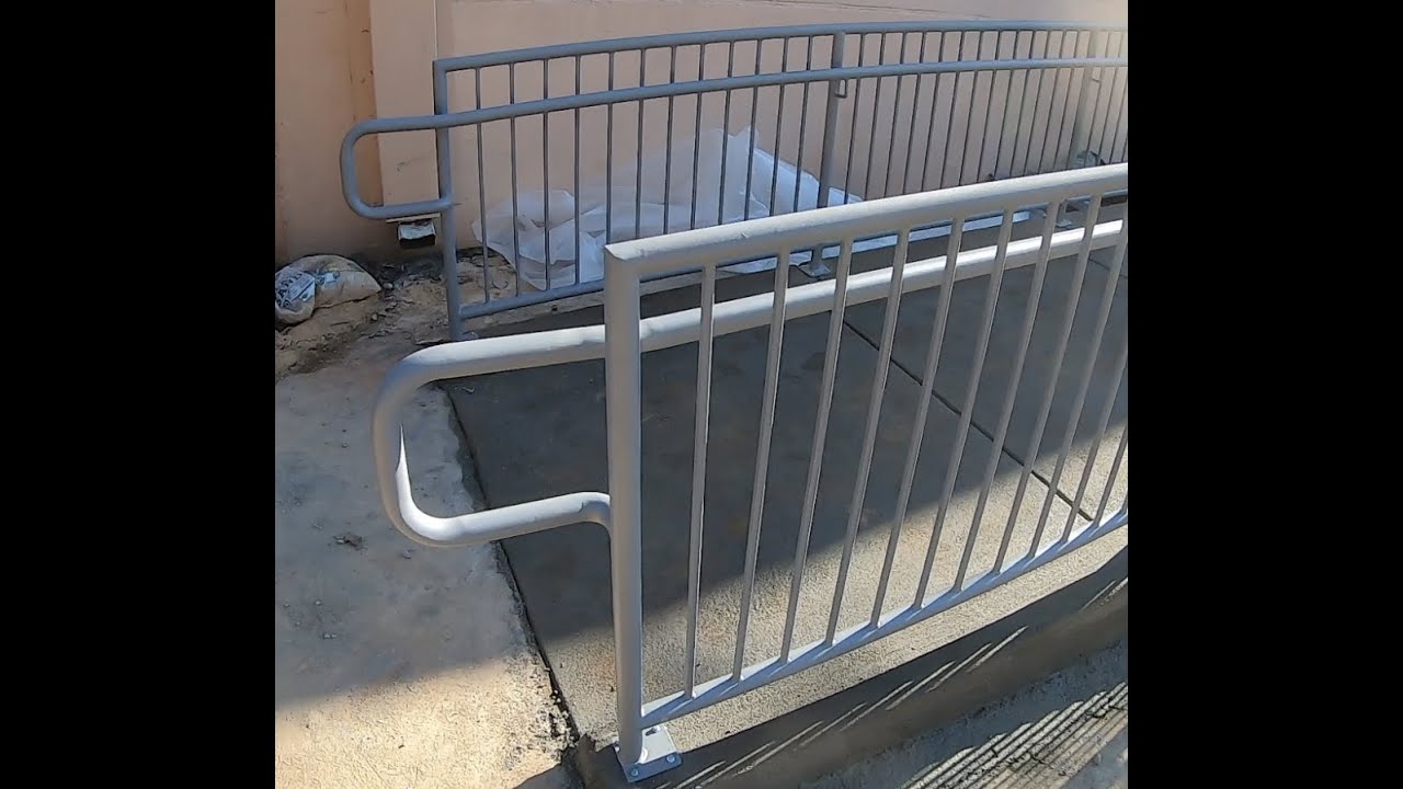 Building and installing pipe/picket commercial handrails on handicap ramp