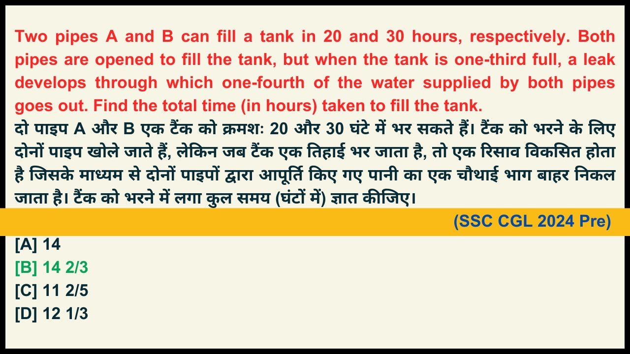 Two pipes A and B can fill a tank in 20 and 30 hours, respectively. Both pipe