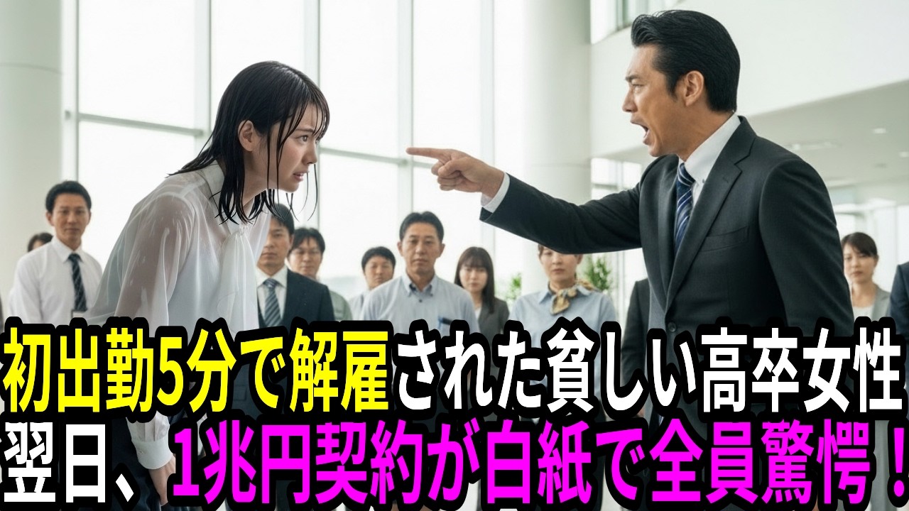 初出勤5分で解雇された貧しい高卒女性。助けた老人の正体は… 翌日、1兆円の契約が破棄