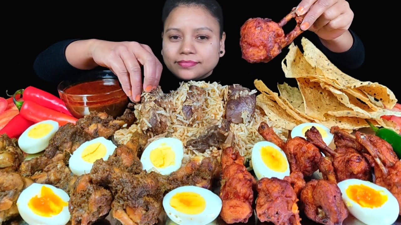 ASMR EATING MUTTON BIRYANI,CHICKEN LOLLIPOP CHICKEN KALA BHUNA, BOIL EGGS | BIRYANI EATING CHALLENGE