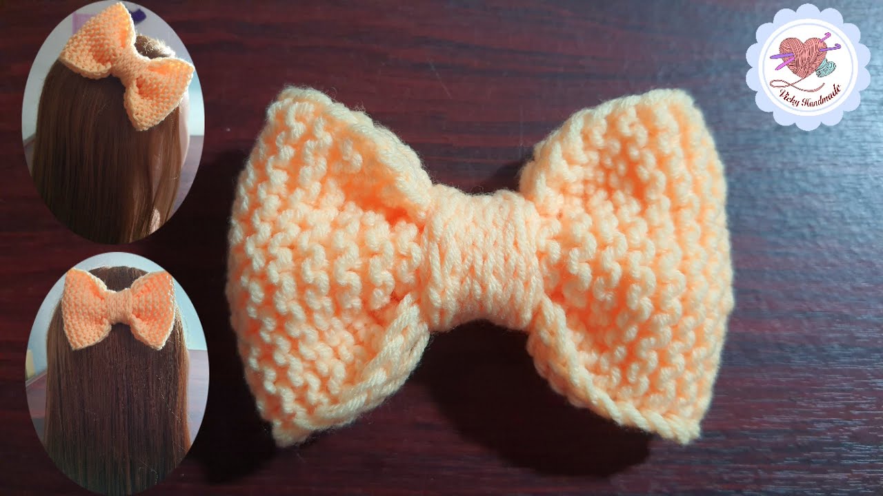 How to Knit Easy Bow Hair Clip for Beginners / Knitting Tutorial