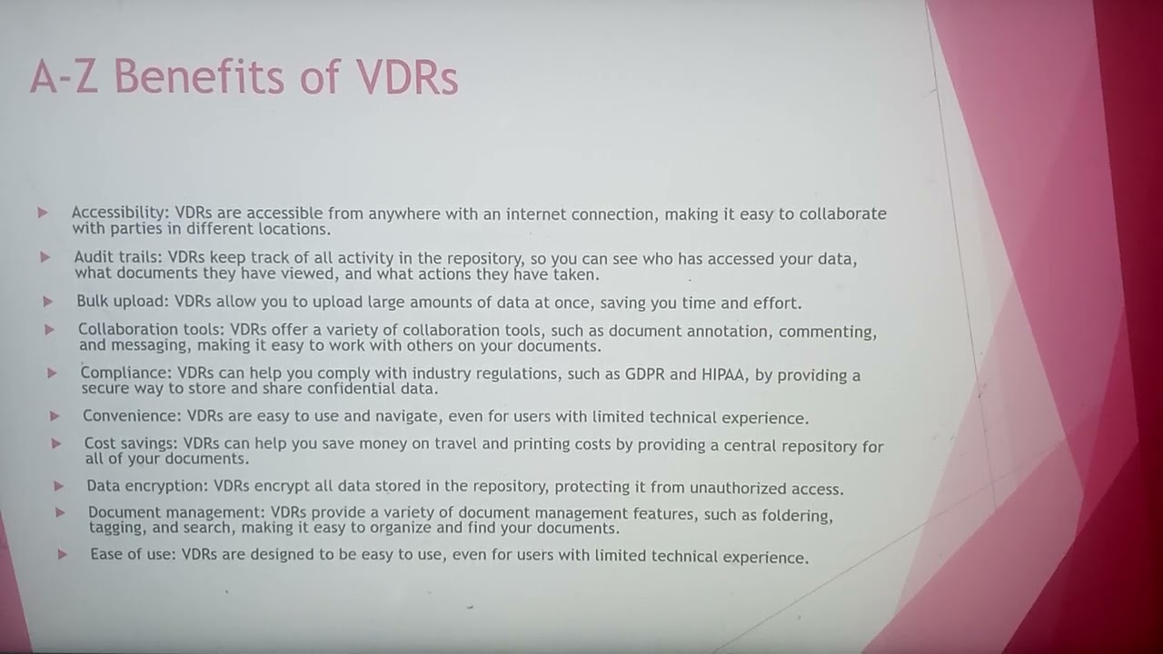 A-Z Benefits of Virtual Data Rooms
