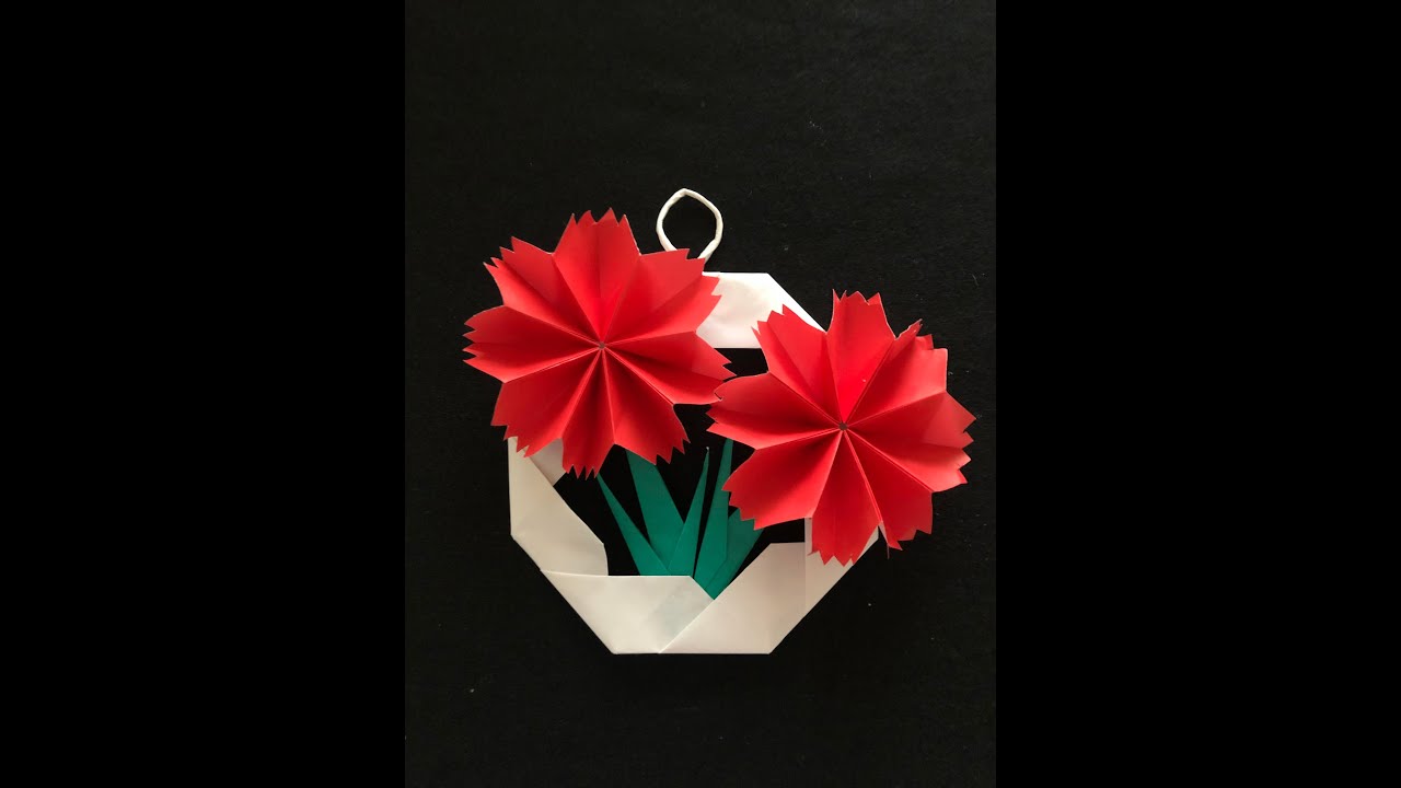【折り紙】カーネーション　母の日　カーネーションリース　5月の花