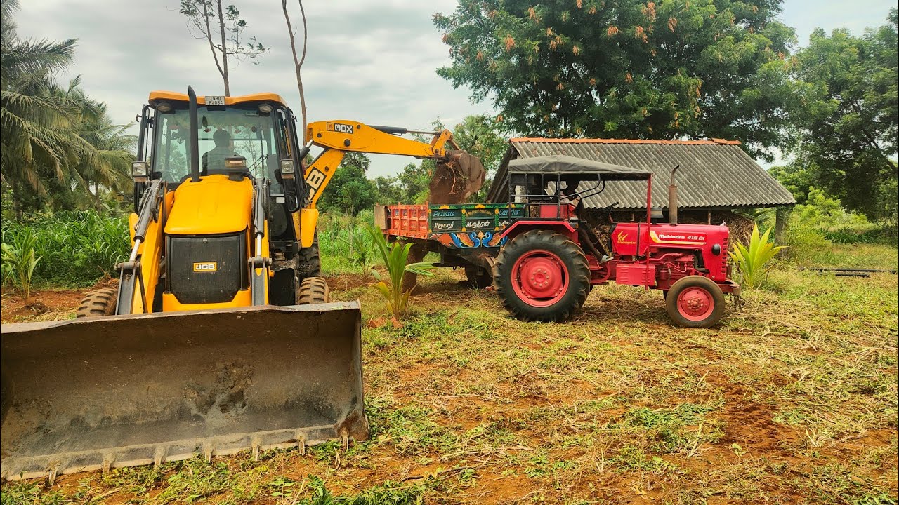 Jcb 3dx goes to loading with Mahindra Arjun novo 605 S and 415 di tractor new buliding