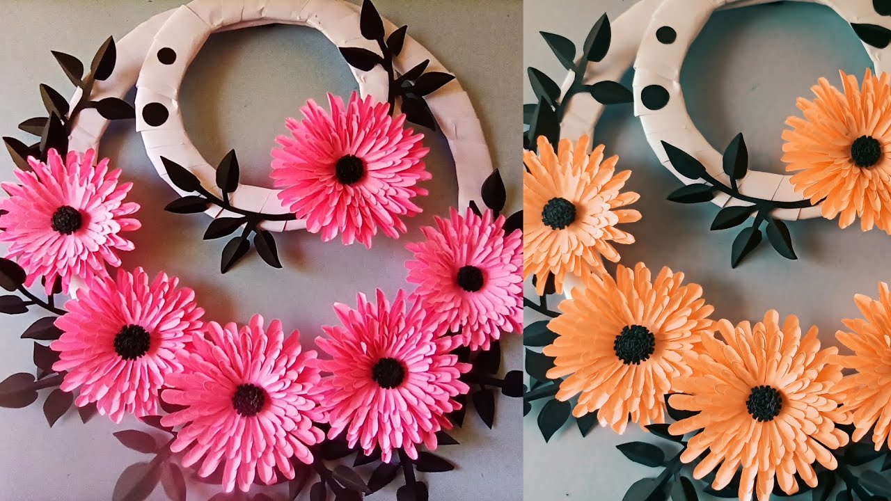 How to make Diy wall hanging with paper flower - Room decoration - Easy paper craft