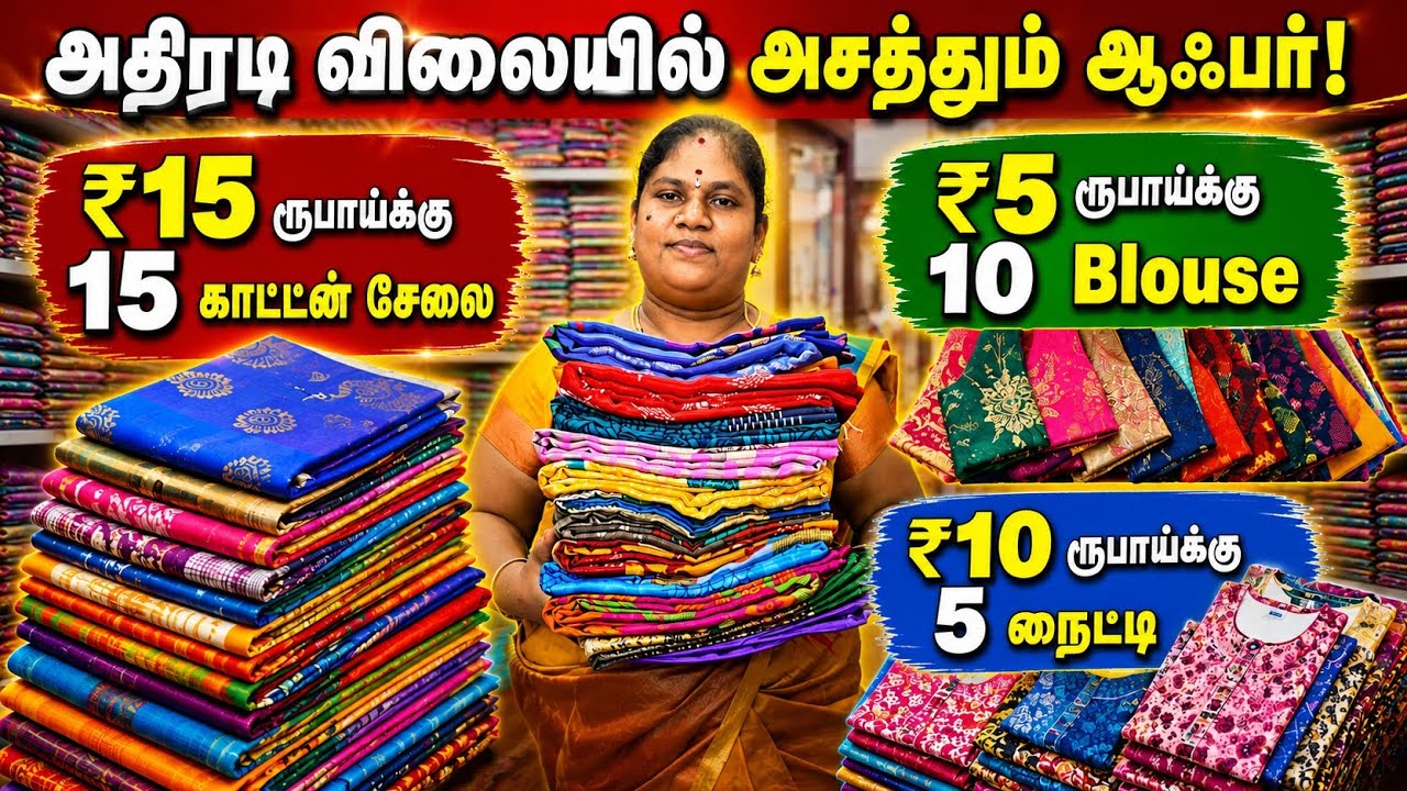 15 காட்டன் சேலை ₹15 ரூபாய் மட்டுமே Erode wholesale market Nangai Tex Summer Offer 