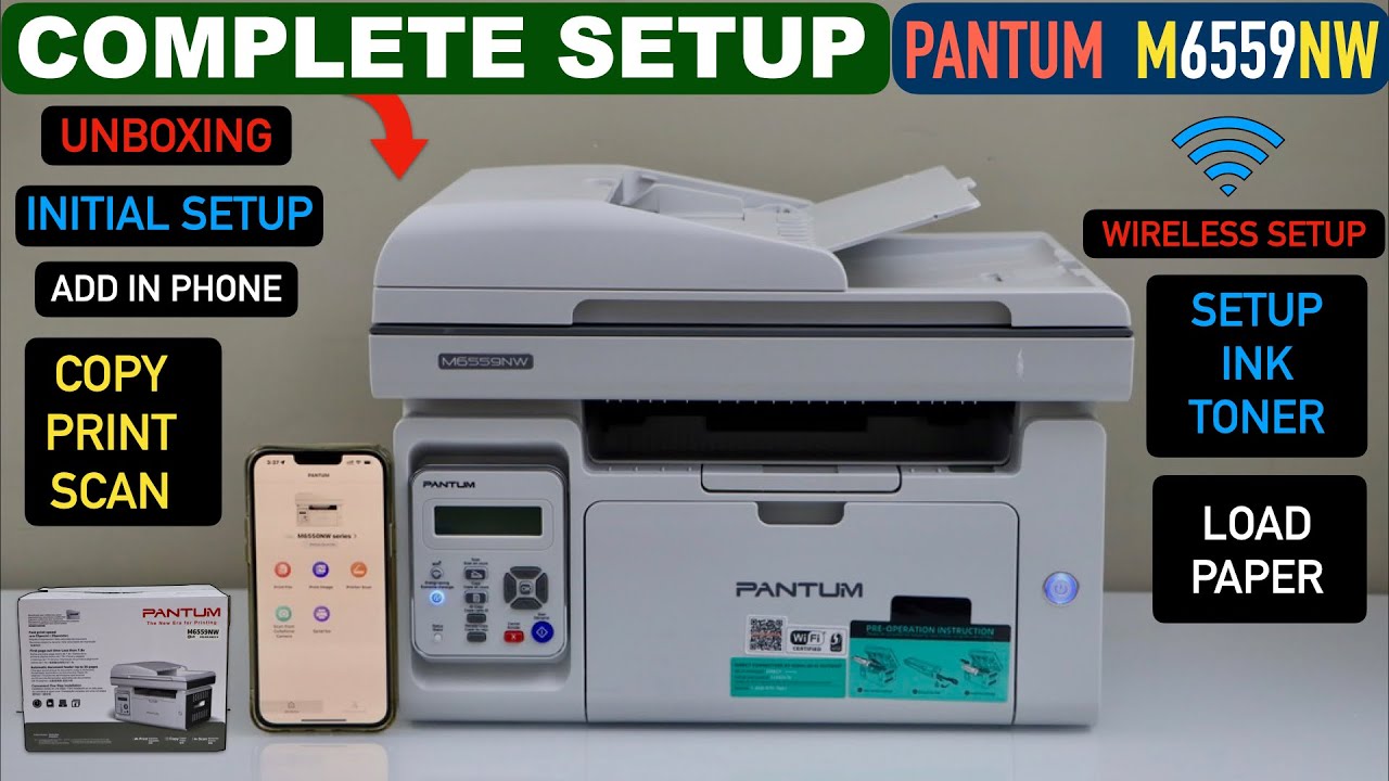 Pantum M6559NW Setup, Install Ink Toner, Wireless Setup Using iPhone Copy, Print & Scan Test !!