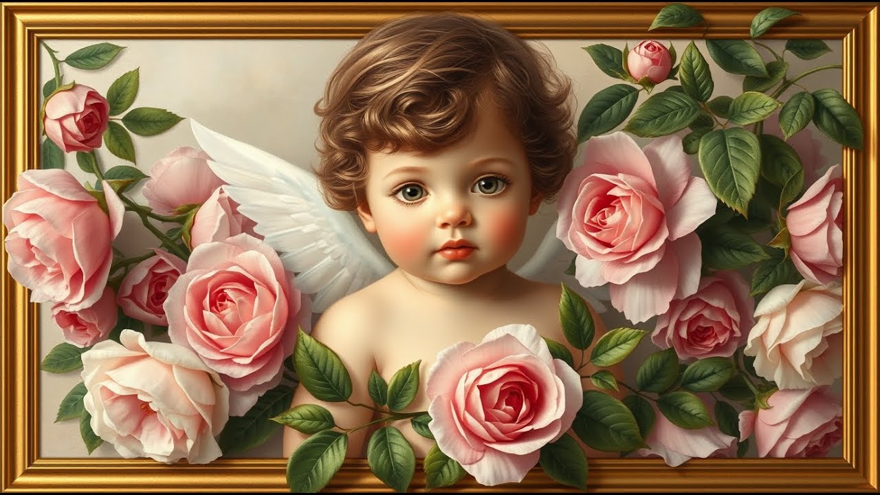 Vintage Cupid Cherub Painting | Gold Frame Valentine's TV Art 💘
