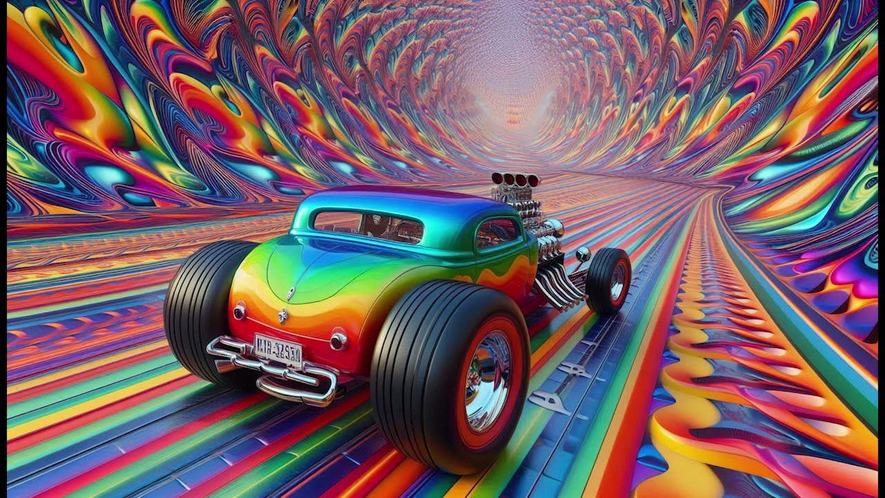 Psychedelic Roadster on Trippy Race Track Wallpaper / Background