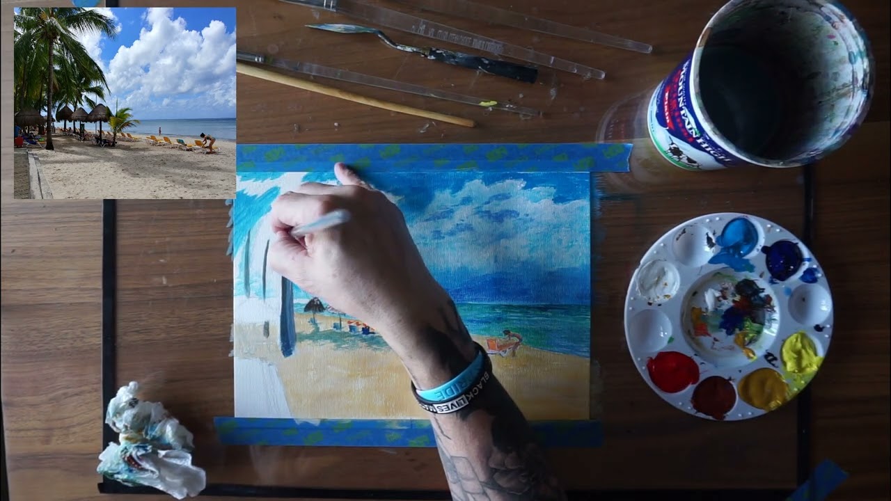 Acrylic painting of a beach in Mexico