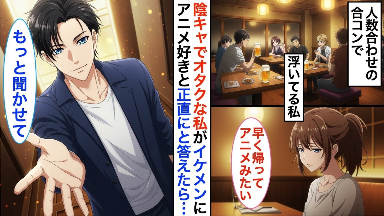 合コンに人数合わせで参加させられた私。アニメの考察話をしたらイケメンが食いついてきて…【恋愛漫画】【恋愛アニメ】【胸キュン】