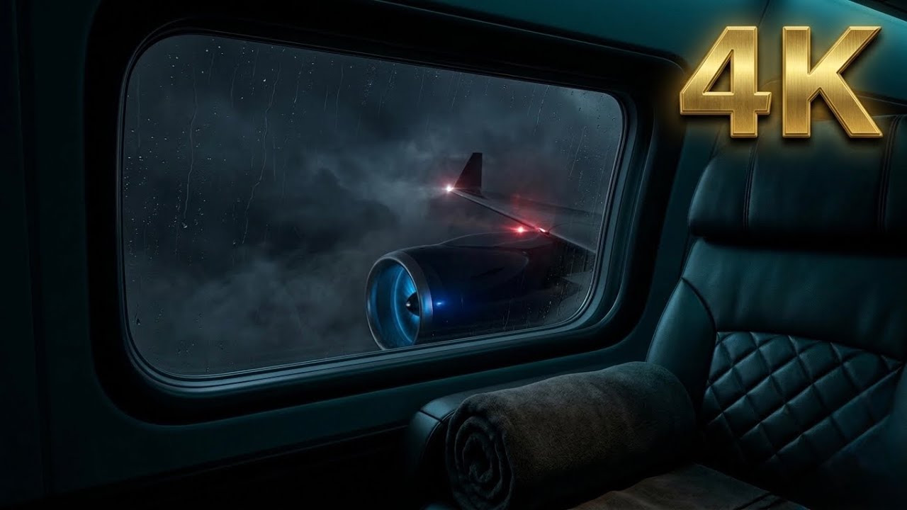 Sleep in the Clouds: Rainy Night Flight to Nowhere | Deep Airplane Cabin Hum 4K