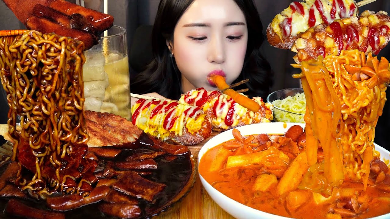 SUB)Острый ттокпокки & Черная лапша ASMR МукбангㅣСОСИСКИㅣSpicy Tteokbokki Mukbang Korean