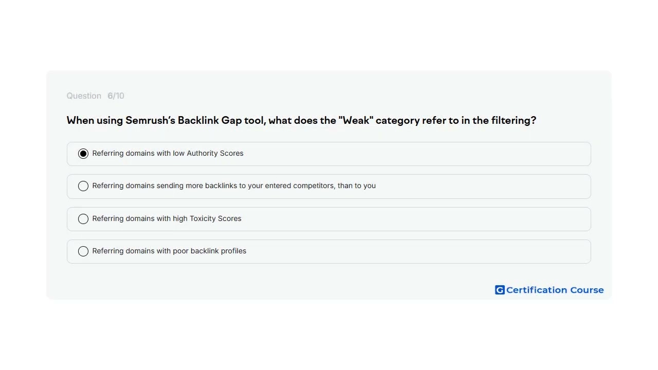 When using Semrush&rsquo;s Backlink Gap tool, what does the 