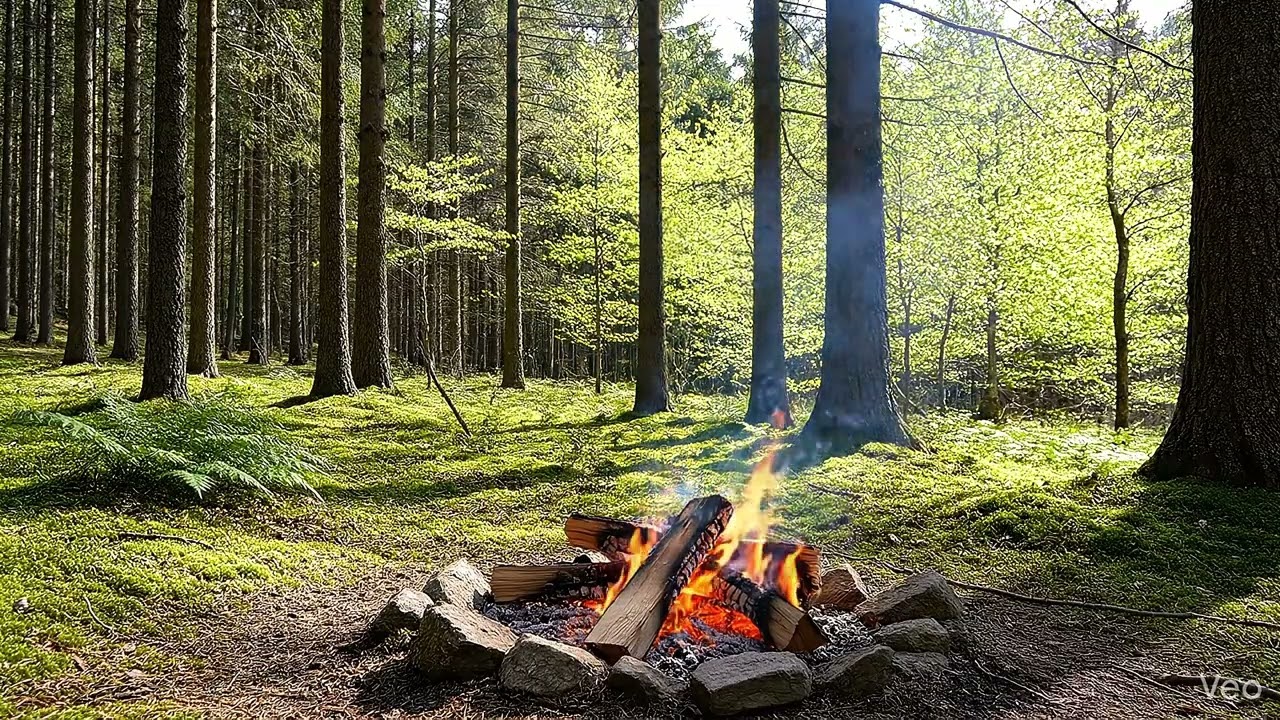 Spring Forest Fire Sounds 🌿🔥 | Birds Singing, Relaxing Nature Ambience | 10 Hours | No Ads