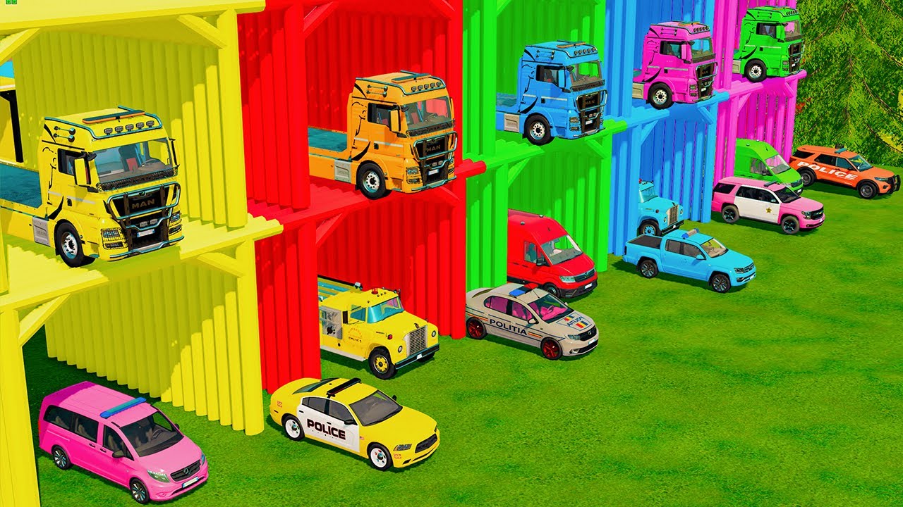 TRANSPORTING ALL POLICE CARS and AMBULANCE EMERGENCY VEHICLES WITH MERCEDES POLICE TRUCKS ! FS22