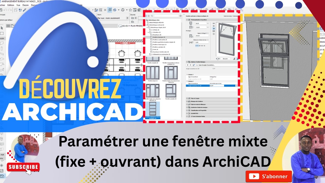Paramétrer une fenêtre mixte (fixe + ouvrant) dans ArchiCAD