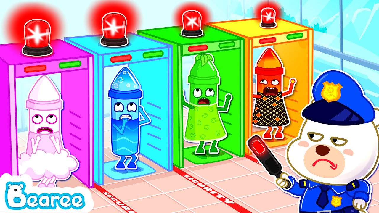 Police Bearee Checks Elemental Crayon at the Airport | Detective Cartoon for Kids | Bearee Kids Show
