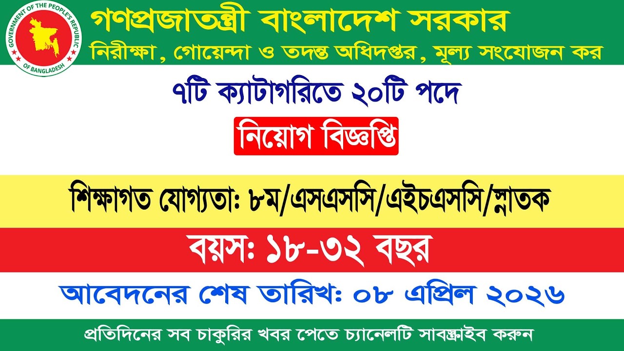 Government Job Circular: Audit, Intelligence & Investigation Directorate, সরকারী চাকরী, নিরীক্ষা