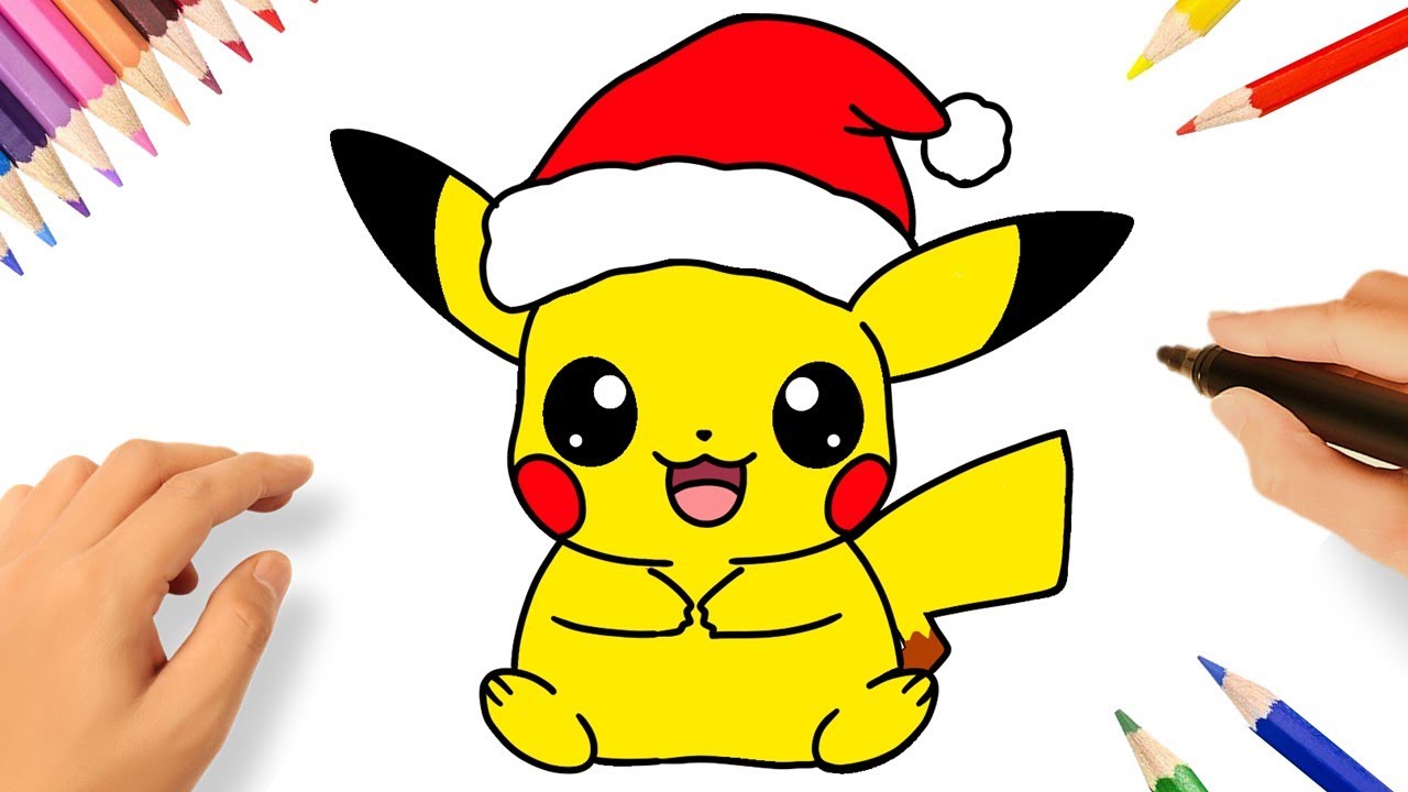 HOW TO DRAW A CUTE CHRISTMAS PIKACHU EASY🎄💗