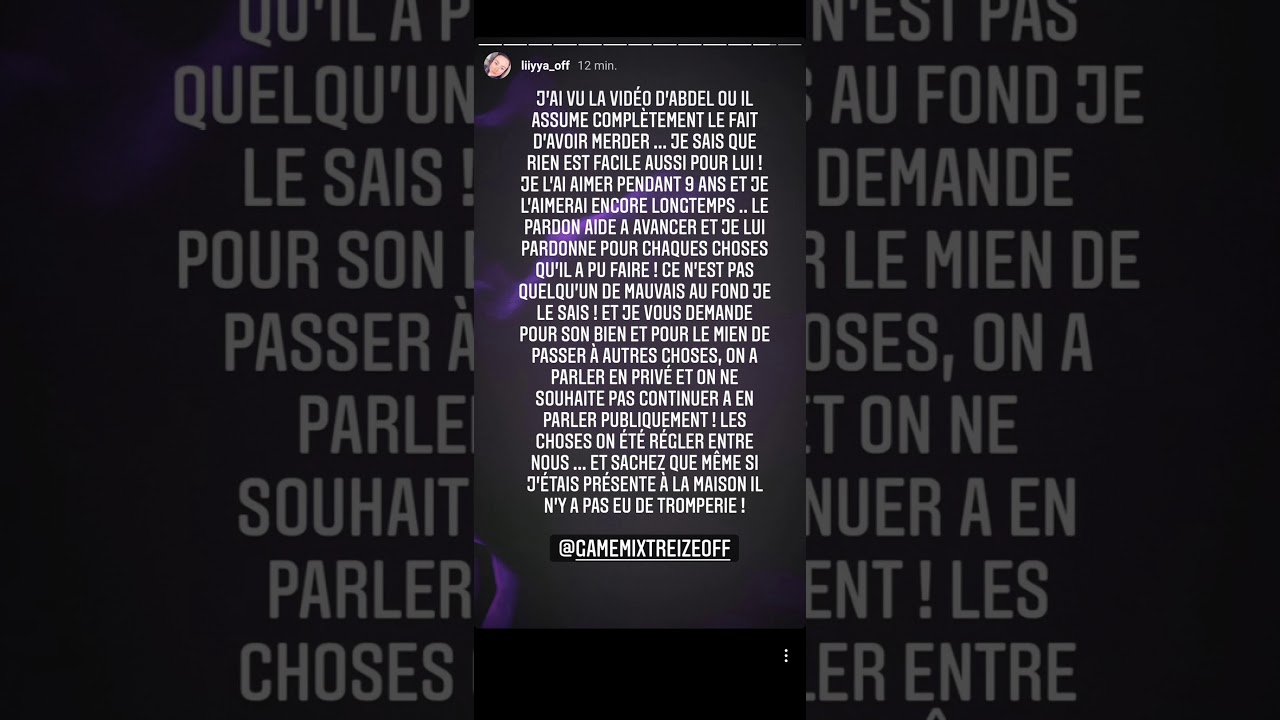 LIA POSTE UN MESSAGE POUR R&Eacute;AGIR A LA VID&Eacute;O D'ABDEL 