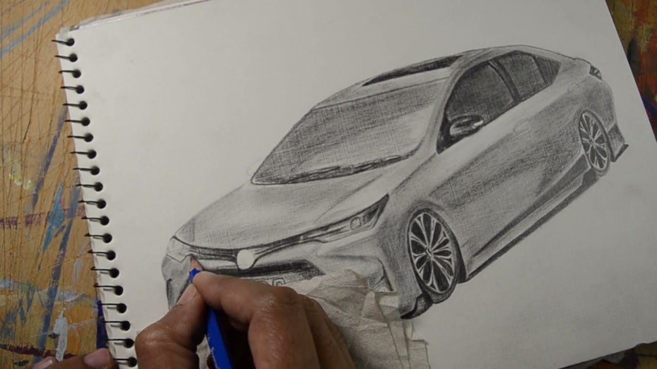 How to draw car, Realistic drawing, Toyota corolla, NAADO