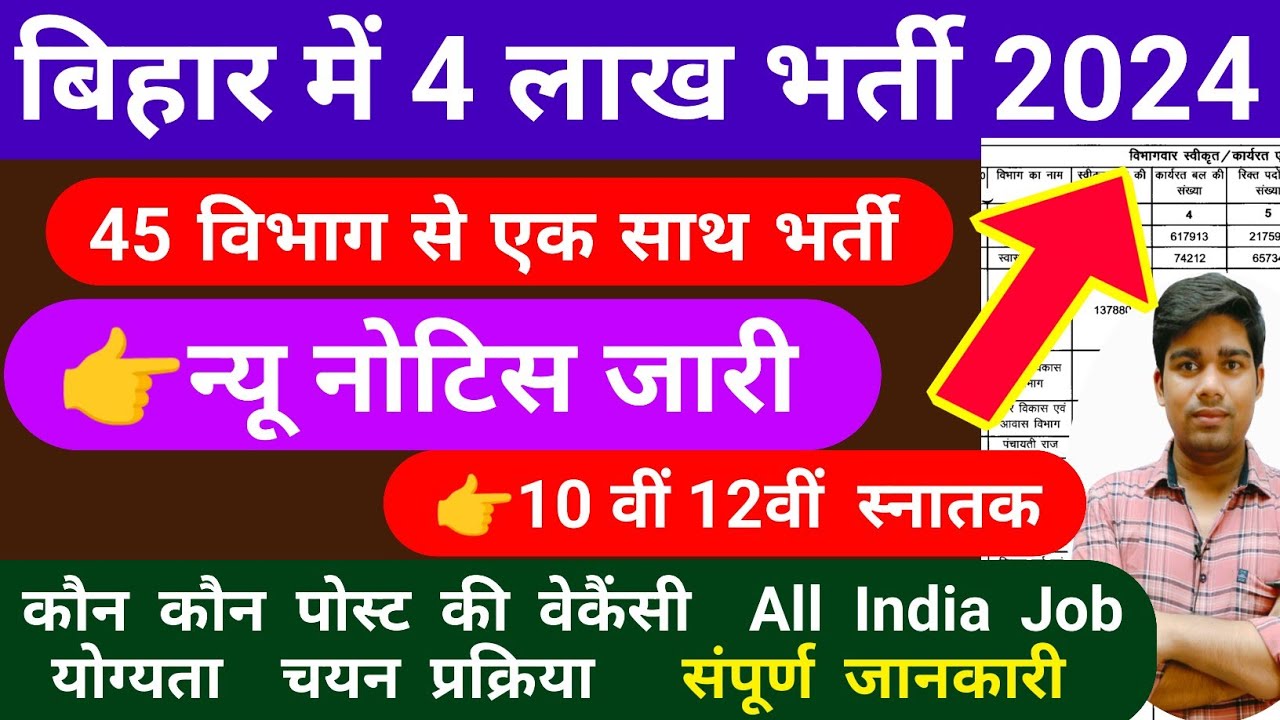 bihar new vacancy 2024 || bihar upcoming new vacancy 2024,4 lakh post, bihar me bharti 2024