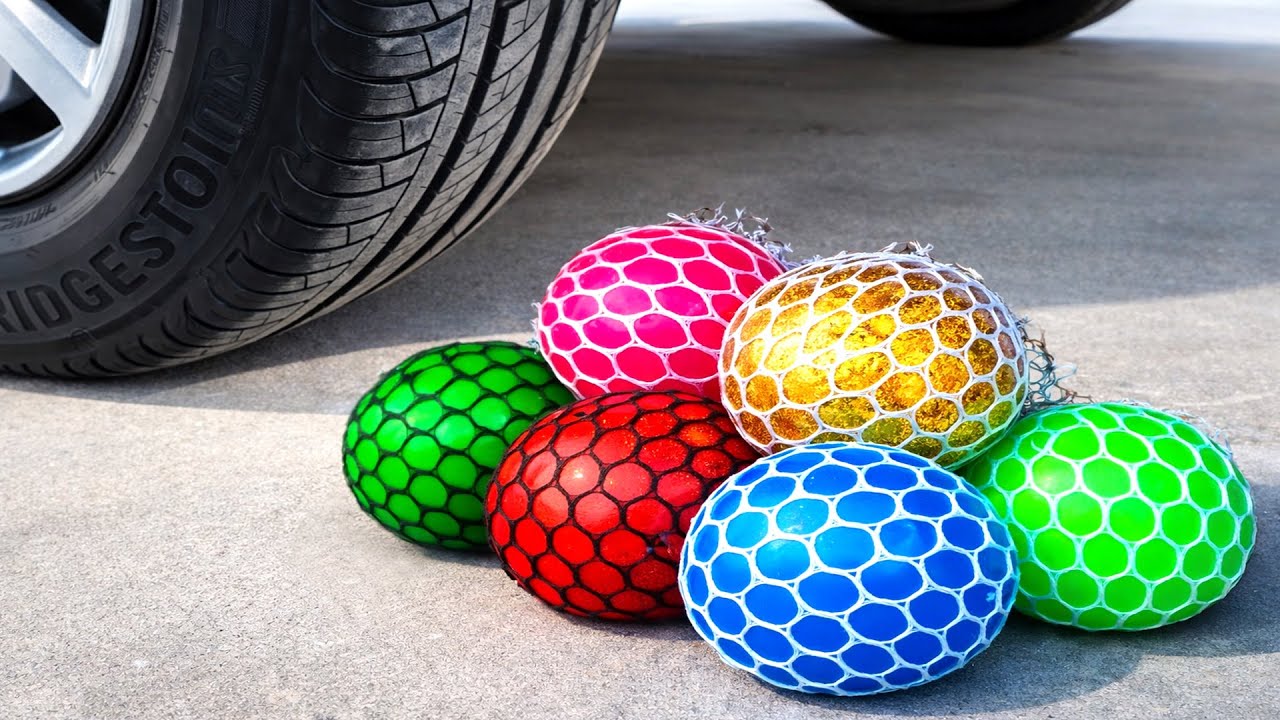 Experiment Car vs Rainbow Stress Balls 🔴🔵🟢 | Crushing Crunchy & Soft Things by Car!