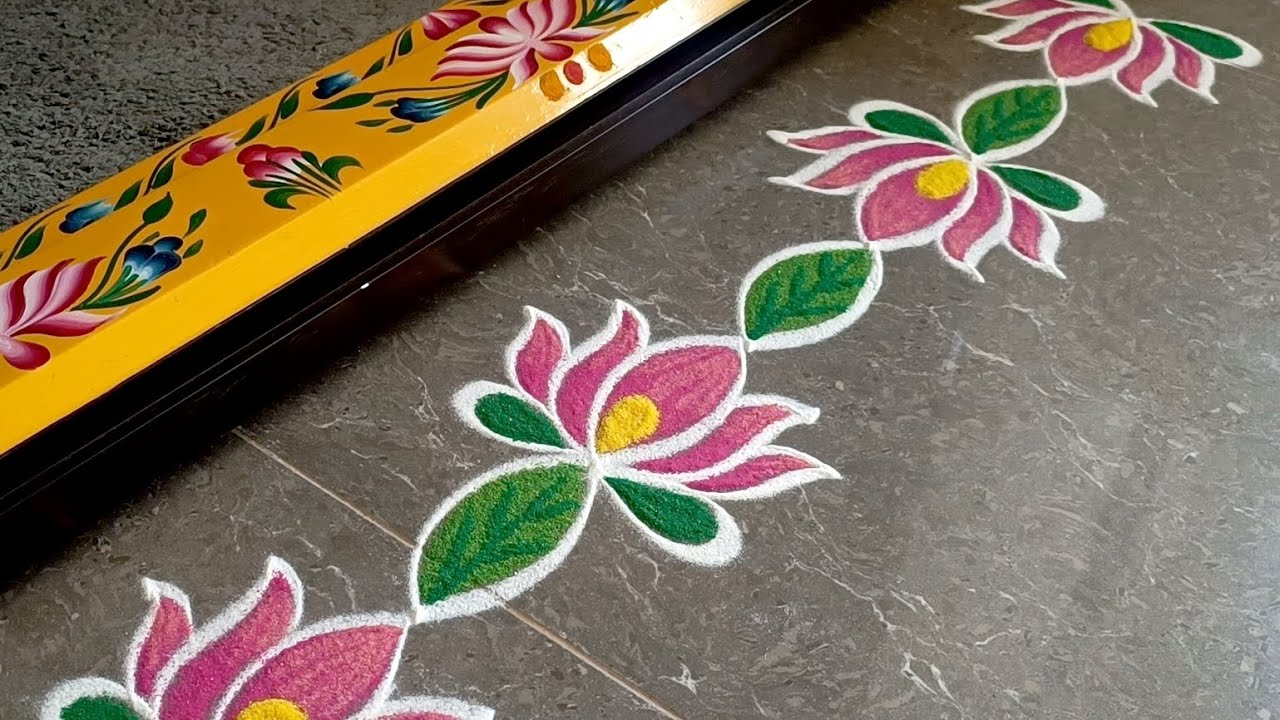 Easy border rangoli designs | Friday rangoli | Lotus rangoli | Border muggulu | Festival kolam 