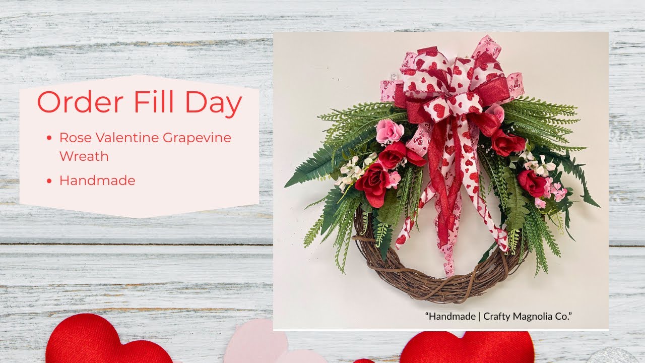 Making a Valentine Grapevine Wreath and Bow | Handmade Wreath Business