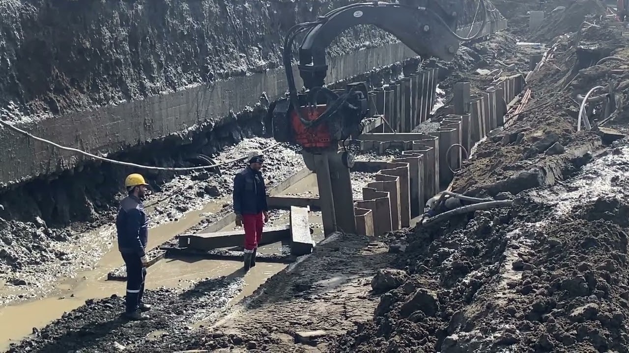 8+ Meters Down! Powerful Pile Driver at Work
