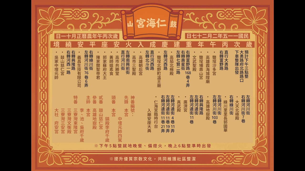 2026 2 27高雄鼓山仁海宮入火安座平安遶境路關